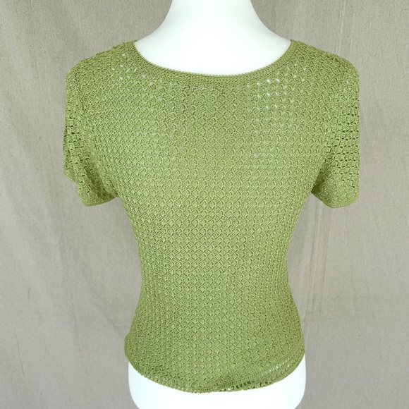 Vintage Emma James Green Crochet Short Sleeve Button Up Blouse Size S - Picture 5 of 7